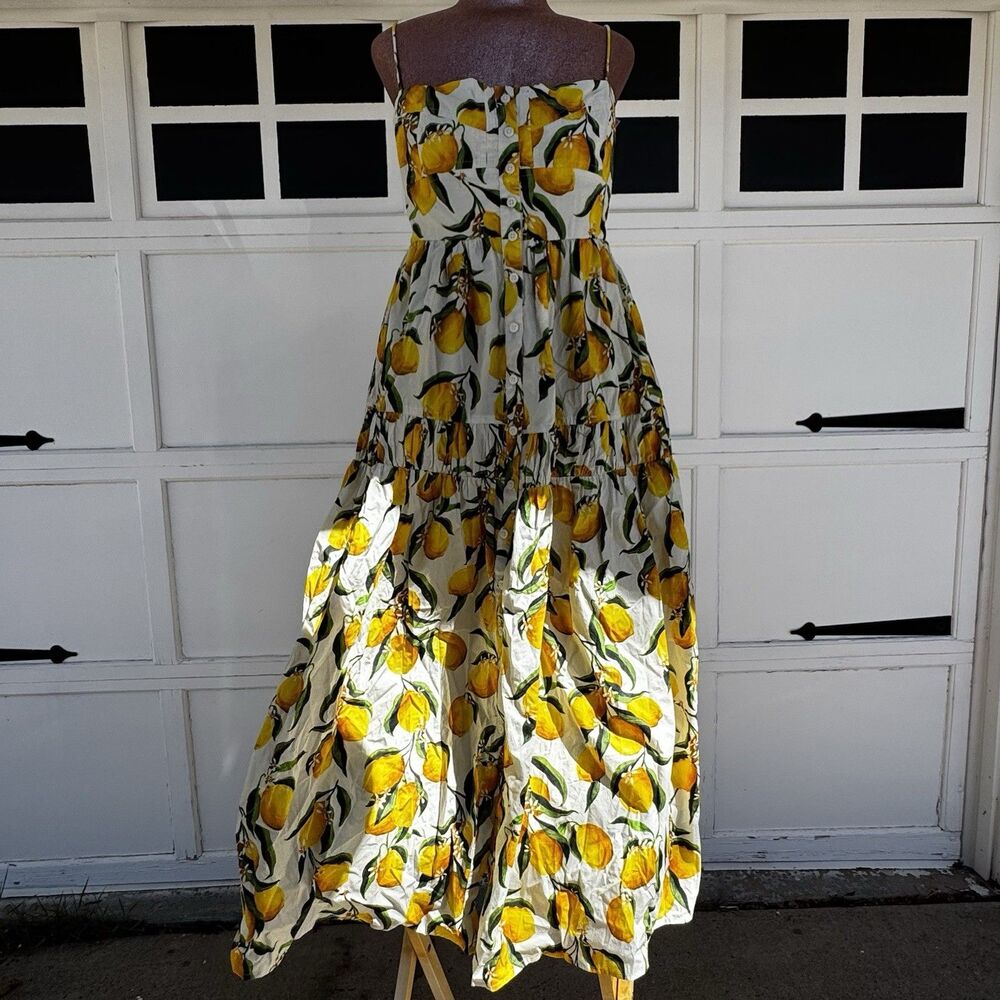J.Crew a line midi Lemon limoncello Print Sleeveless Dress Sz 8 Sundress Cotton - Picture 3 of 14